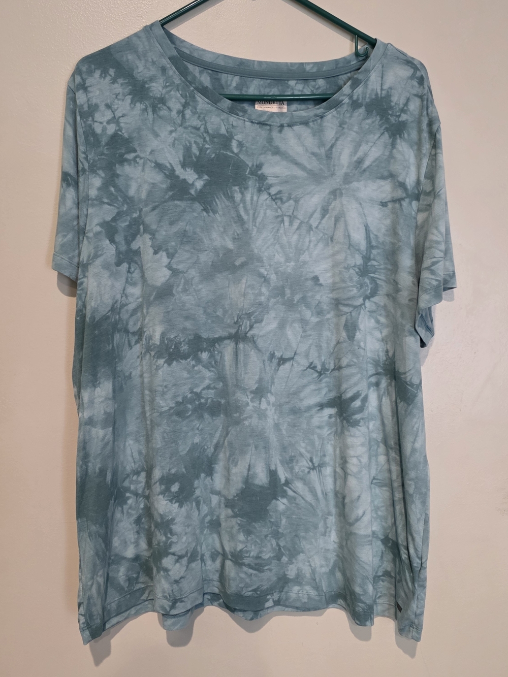 Mondetta Women's Green Tie-Dye Stretch Knit Crew Neck Short Sleeve T-Shirt XXL
